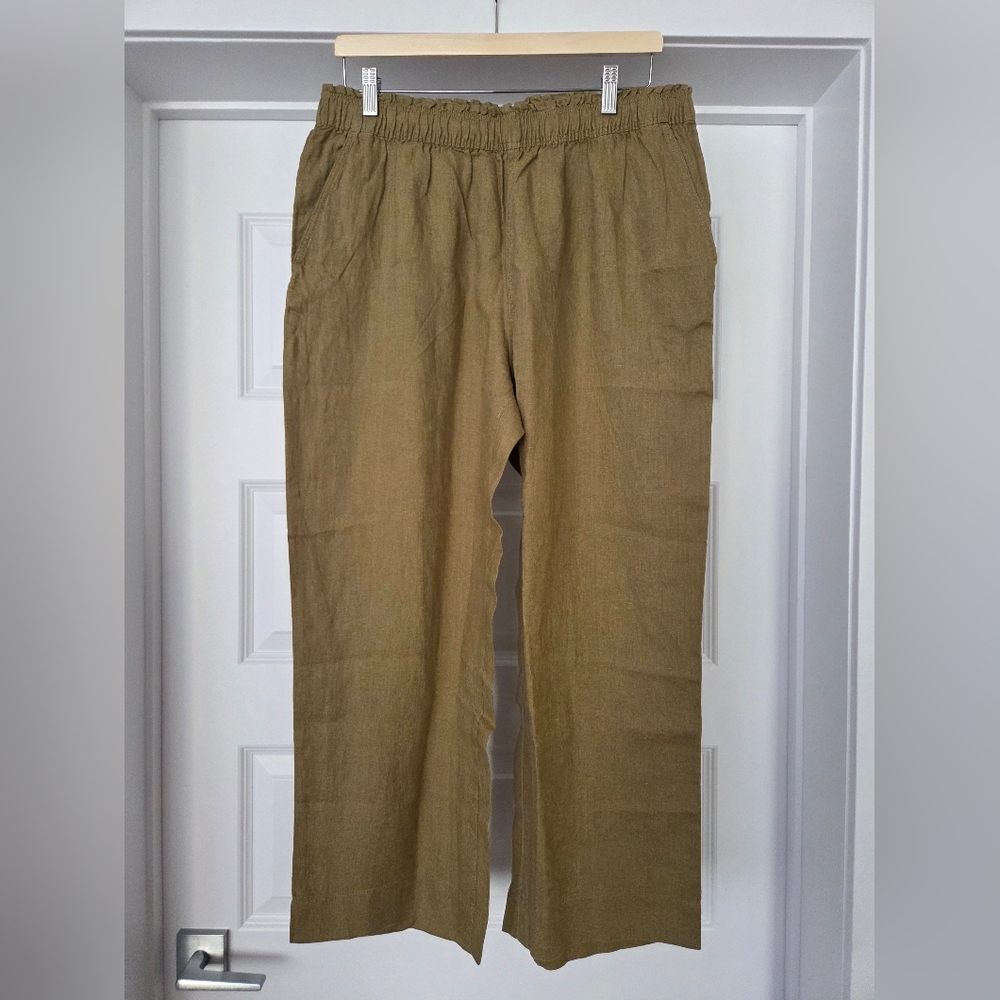 NWOT H&M Linen Pull-on Pants, Khaki Green, Size L